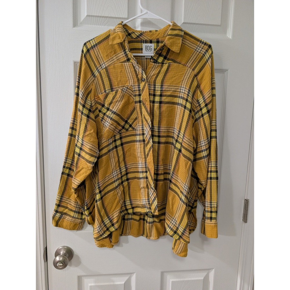 BDG Urban Outfitters, Wmns Small, Yellow Plaid Oversized Button Down, Fall